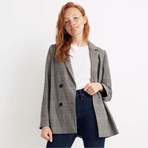 Madewell Caldwell Double-Breasted Blazer Menswear Plaid Gray Oversize